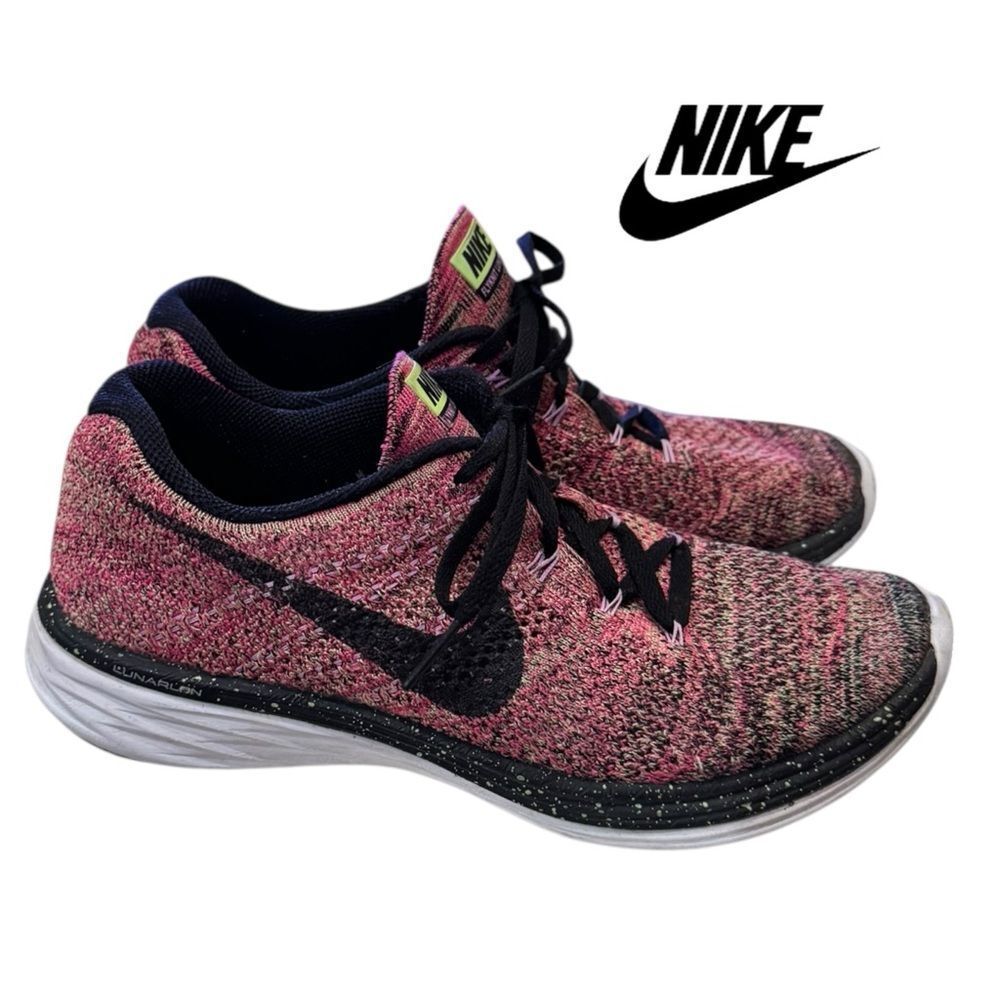 Nike Flyknit Lunar 3 Women’s 698182-302 Pink Ghost Green Running Shoes 8.5